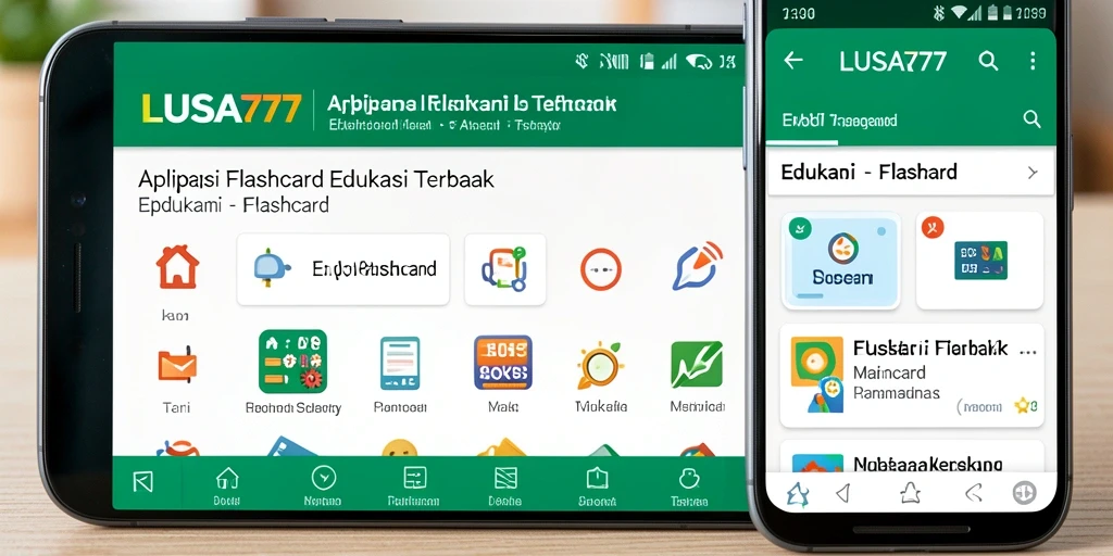 Screenshot antarmuka aplikasi Flashcard LUSA777 yang interaktif.